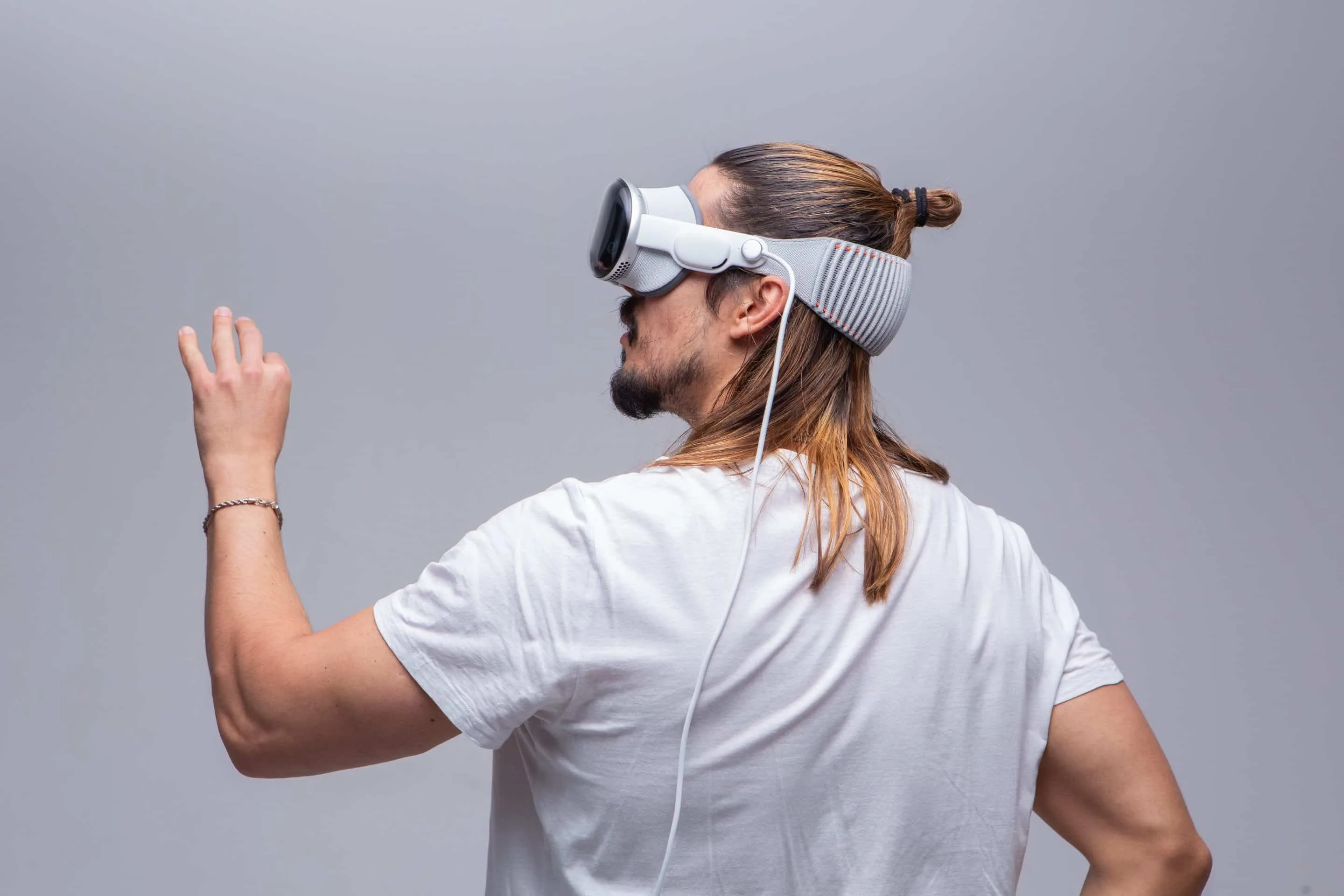 man wearing an apple vision pro