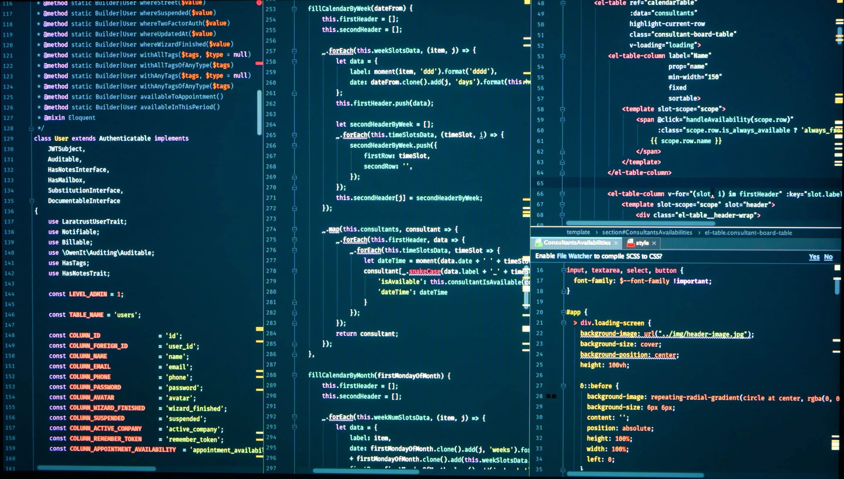 Programming with HTML, PHP and javascript. Backend source code o