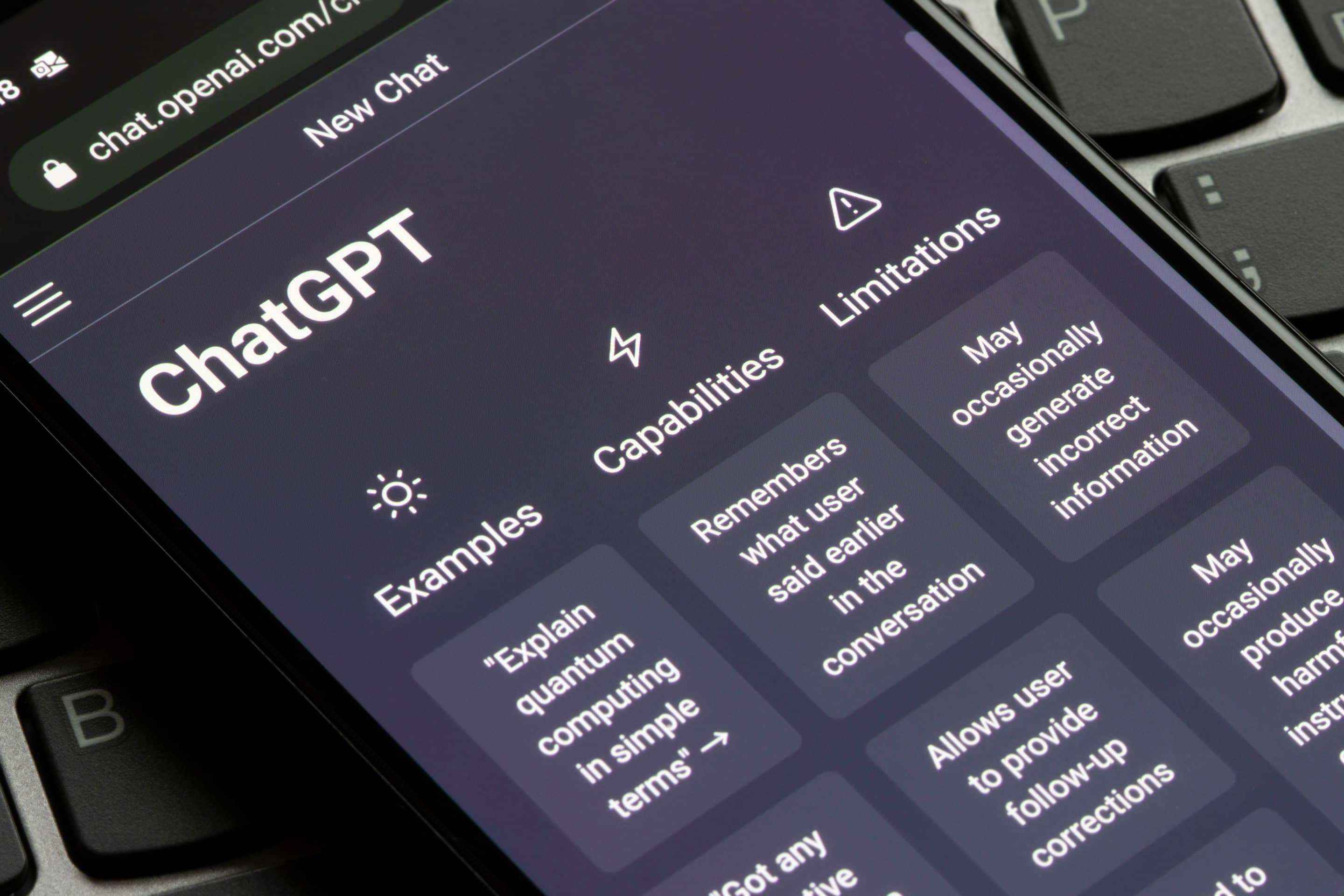 Portland, OR, USA - Dec 18, 2022: Webpage of ChatGPT, a prototyp