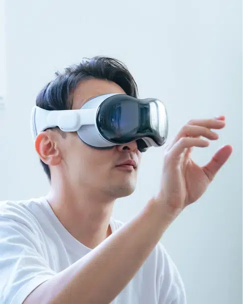man wearing an apple vision pro