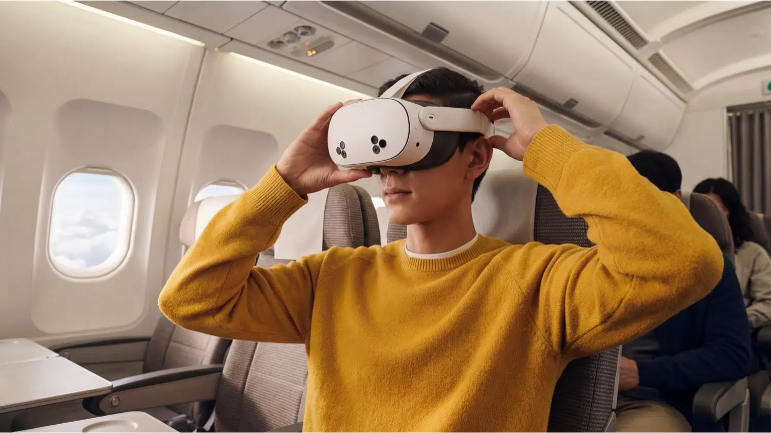 a man wearing a meta quest headset