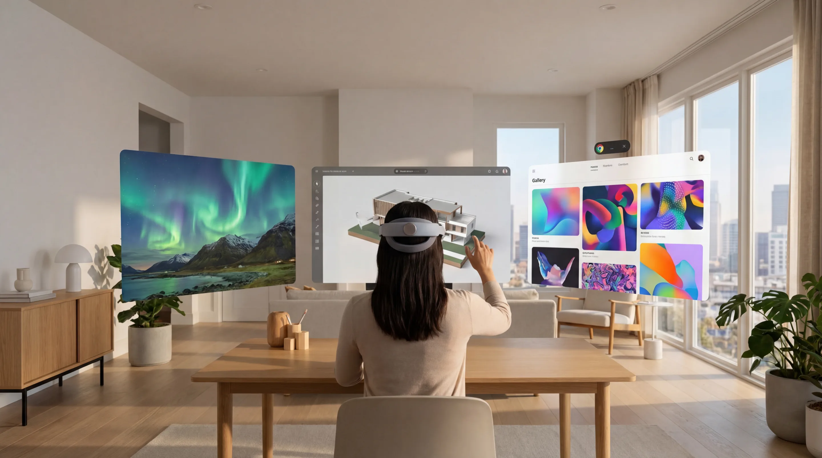 a woman developer wearing a vr headset working