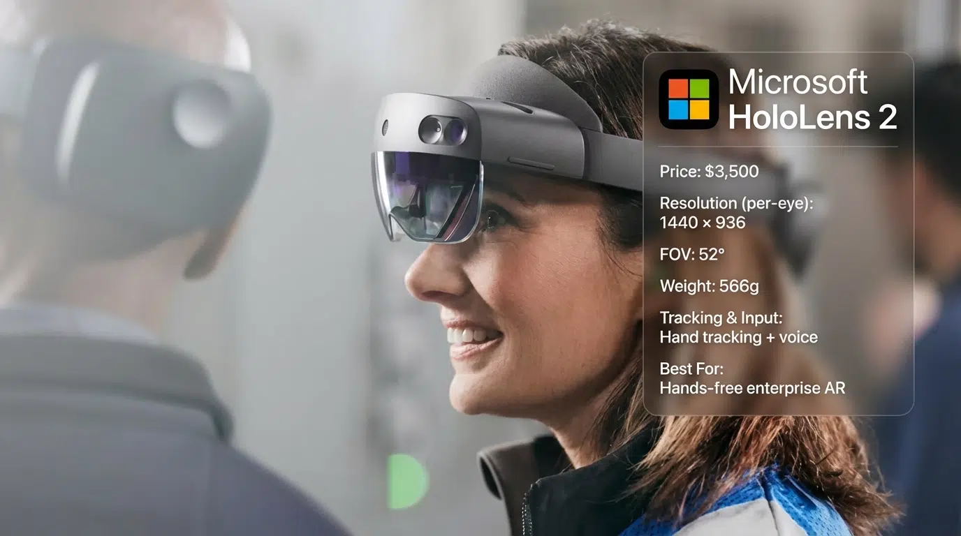 Meta Quest Pro in a meeting/presence scenario showing eye/face tracking use case.