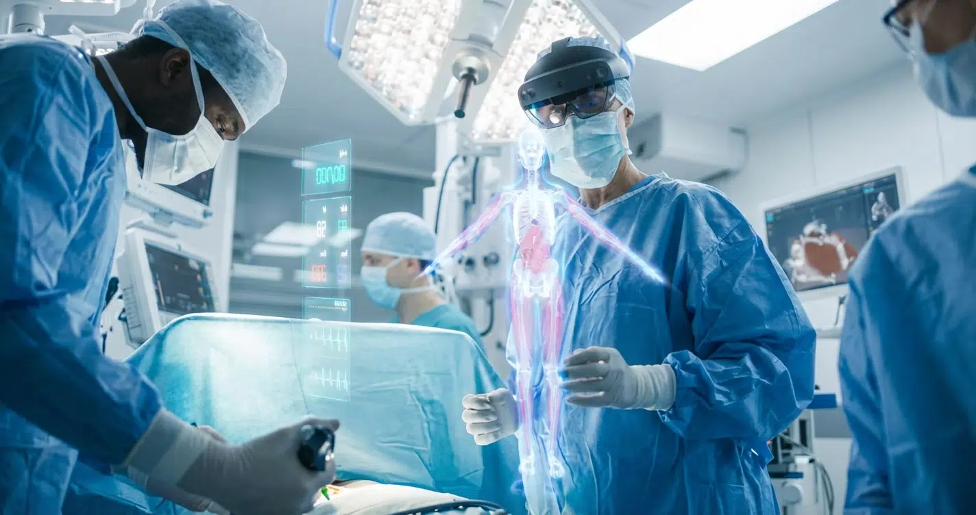 professional working with holographic interfaces