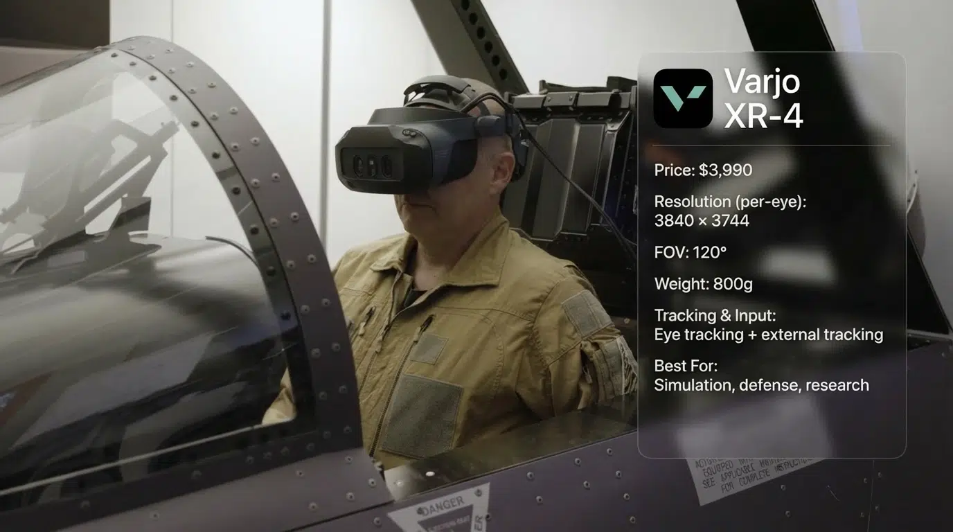Varjo XR-4 used for flight sim / high-fidelity training.