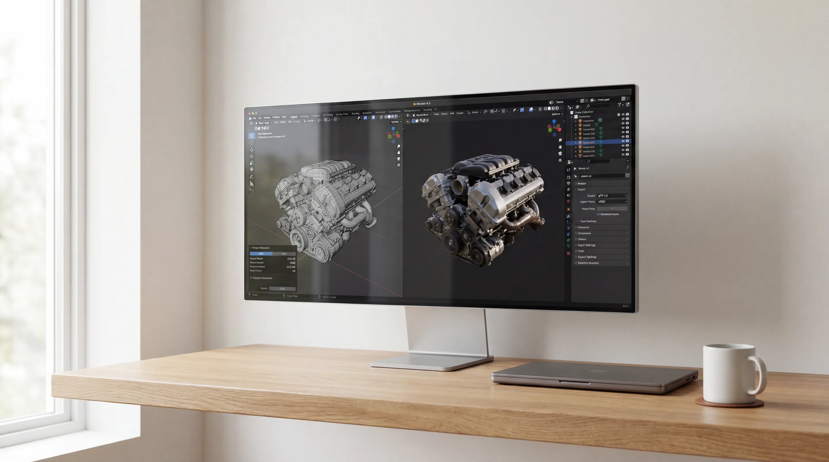a side by side comparison of an engine in blender