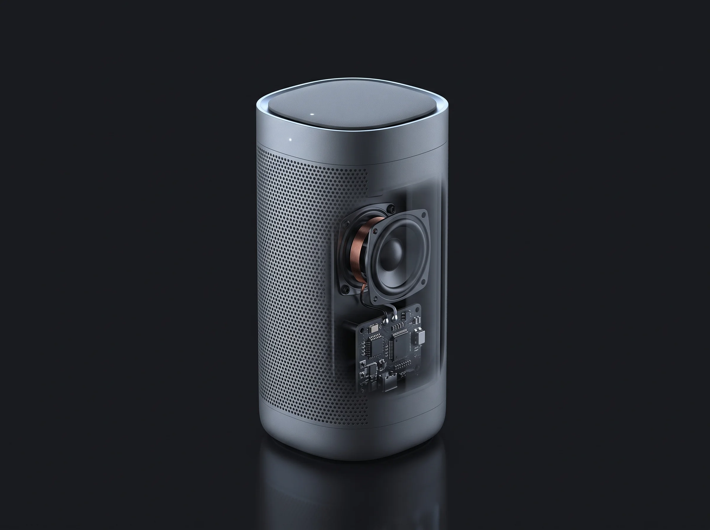Premium wireless speaker with a cutaway revealing its internal driver and circuit board