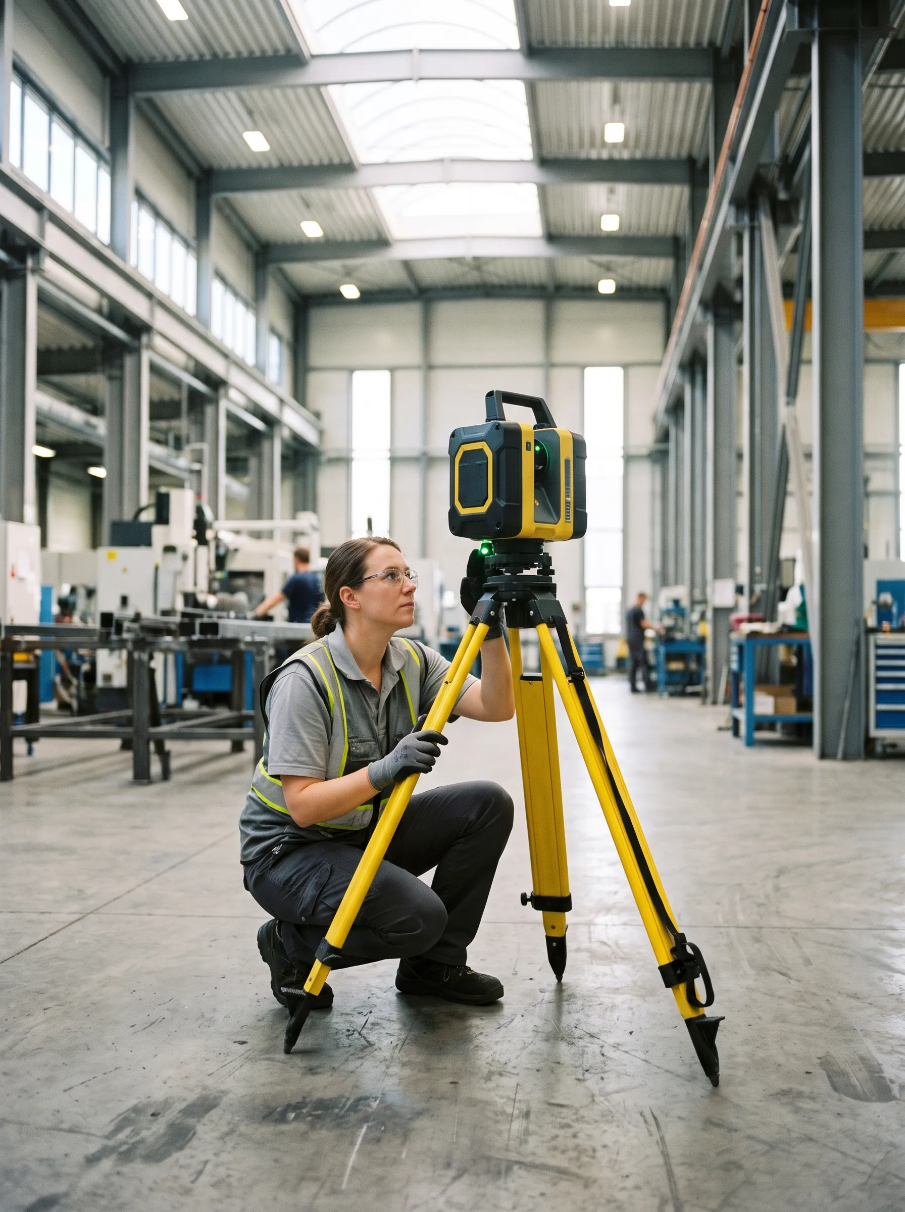 Technician capturing a production facility with a LiDAR scanner for a manufacturing digital twin