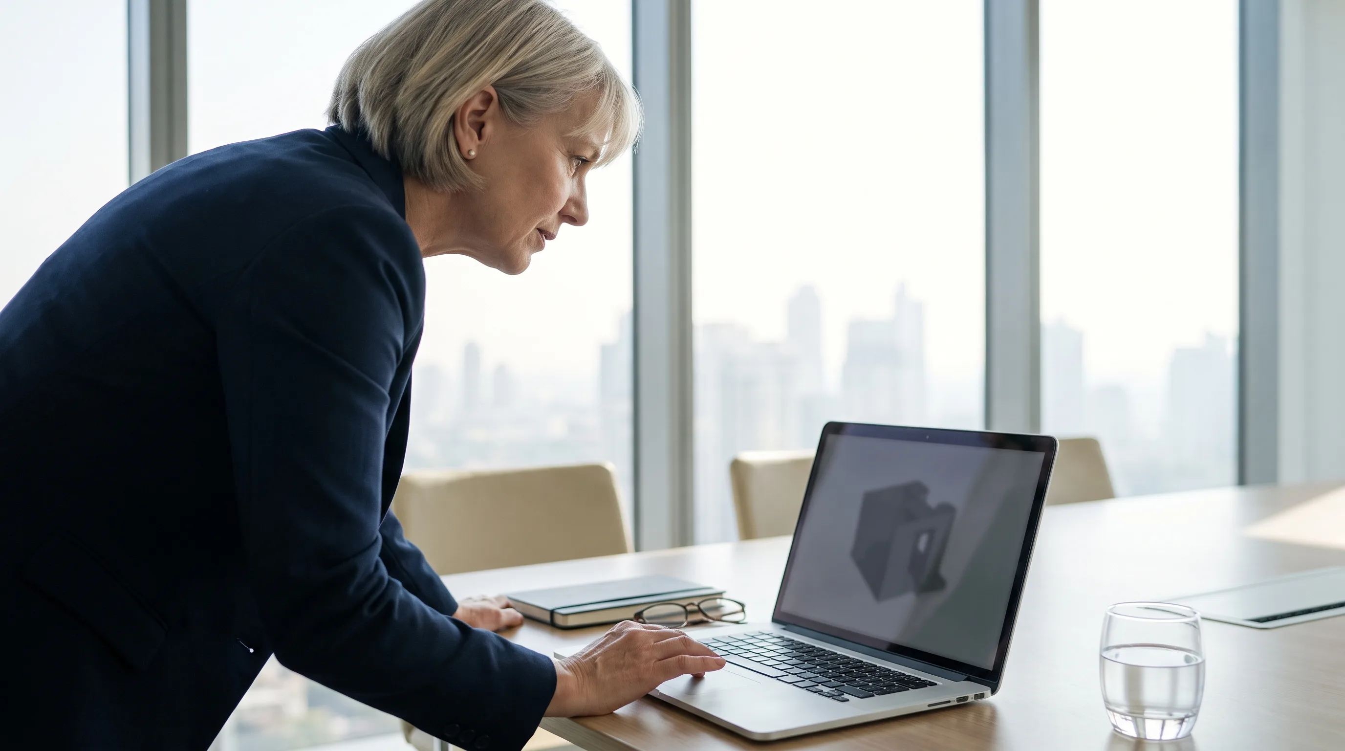 Executive reviewing a web-based digital twin in the browser on a laptop