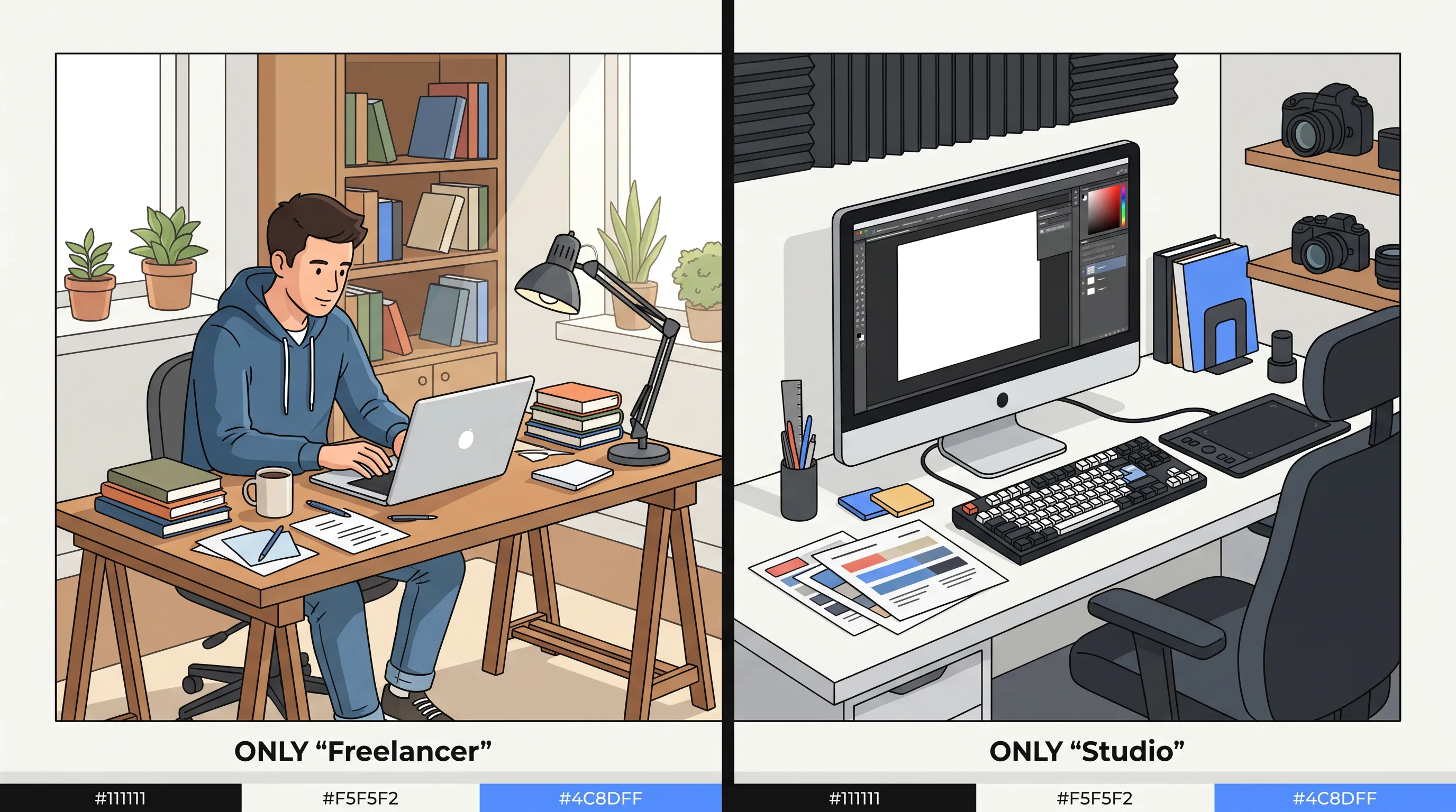 Side-by-side comparison of a freelancer and a studio team as iOS staffing models