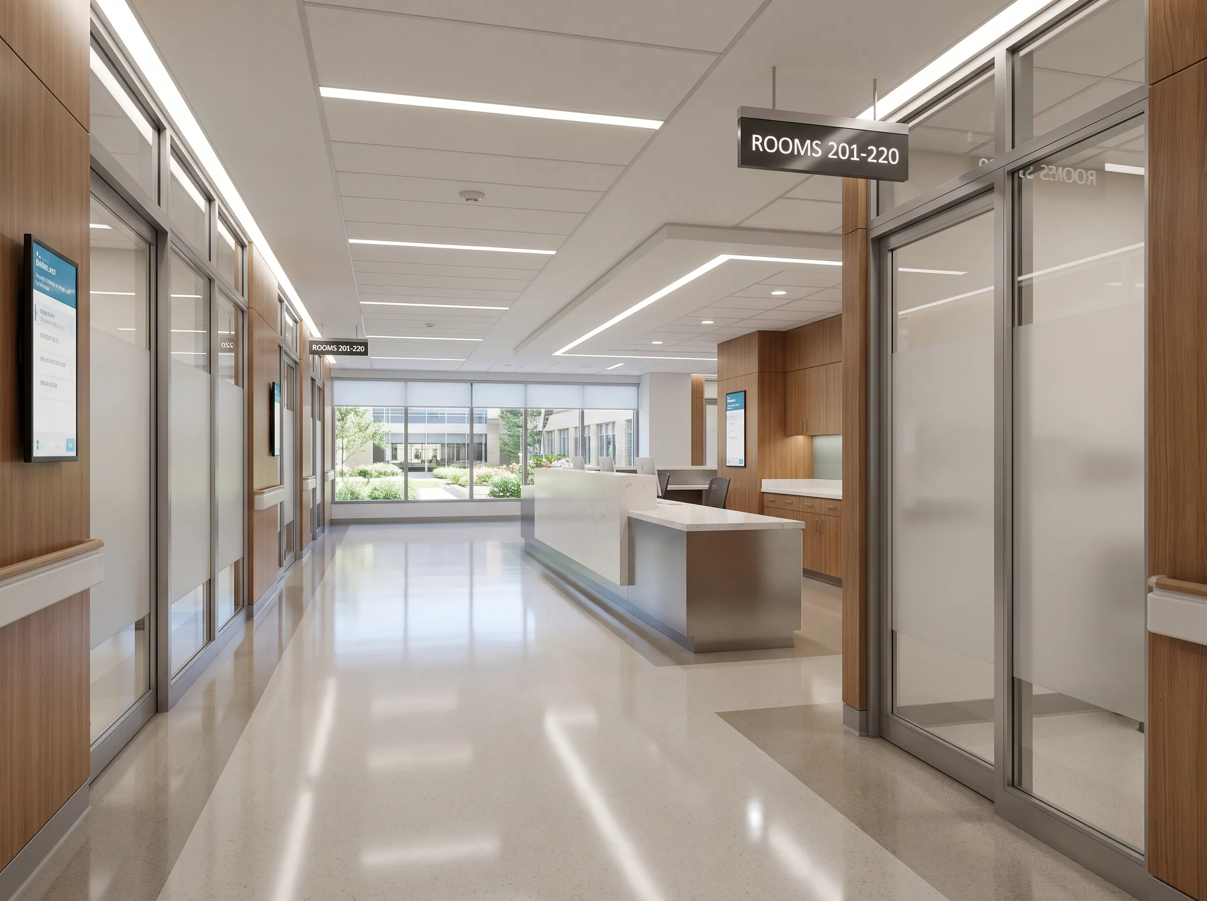 Hospital corridor of the kind modeled in a healthcare digital twin