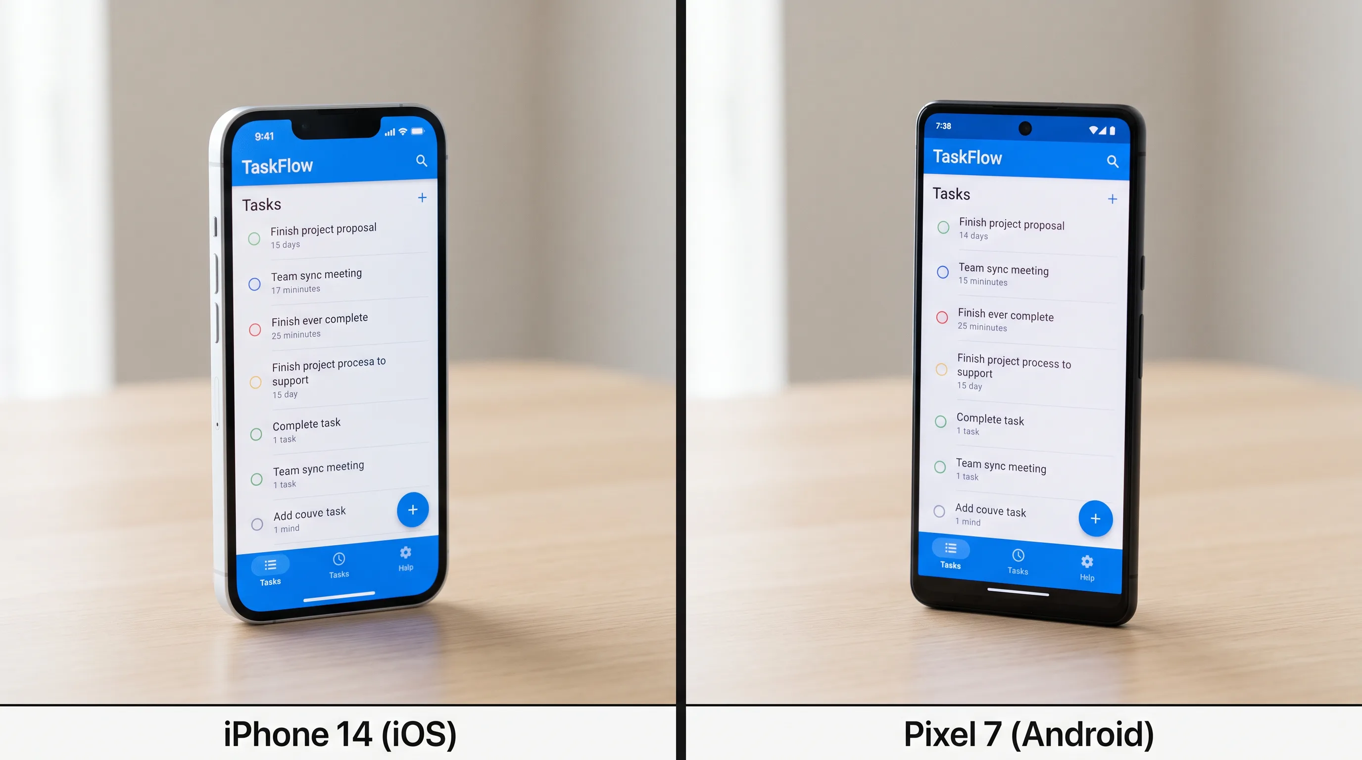 Same app shown side by side on an iPhone and an Android phone for comparison