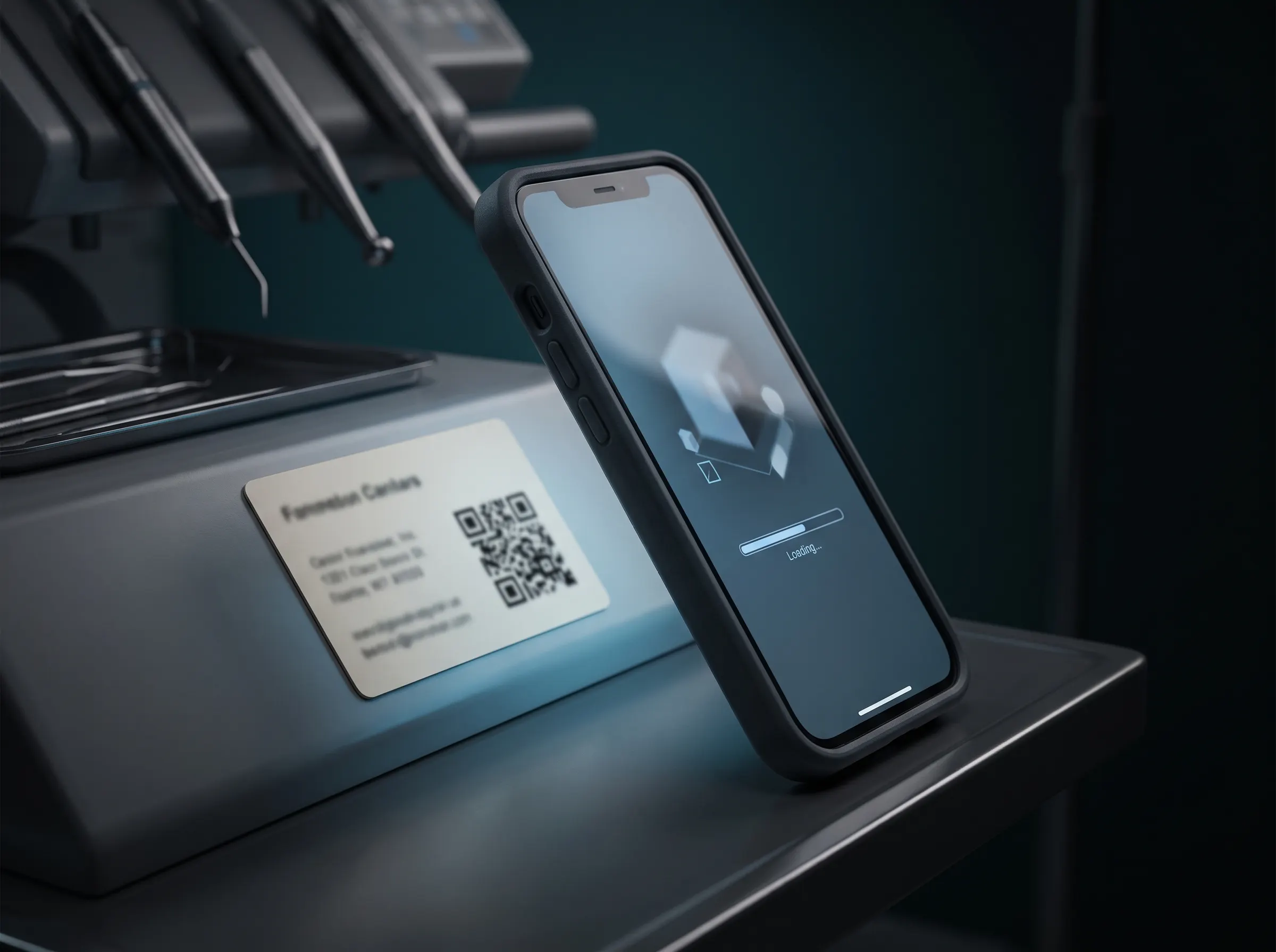 Phone scanning a QR code on a medical instruction card to load a browser AR viewer