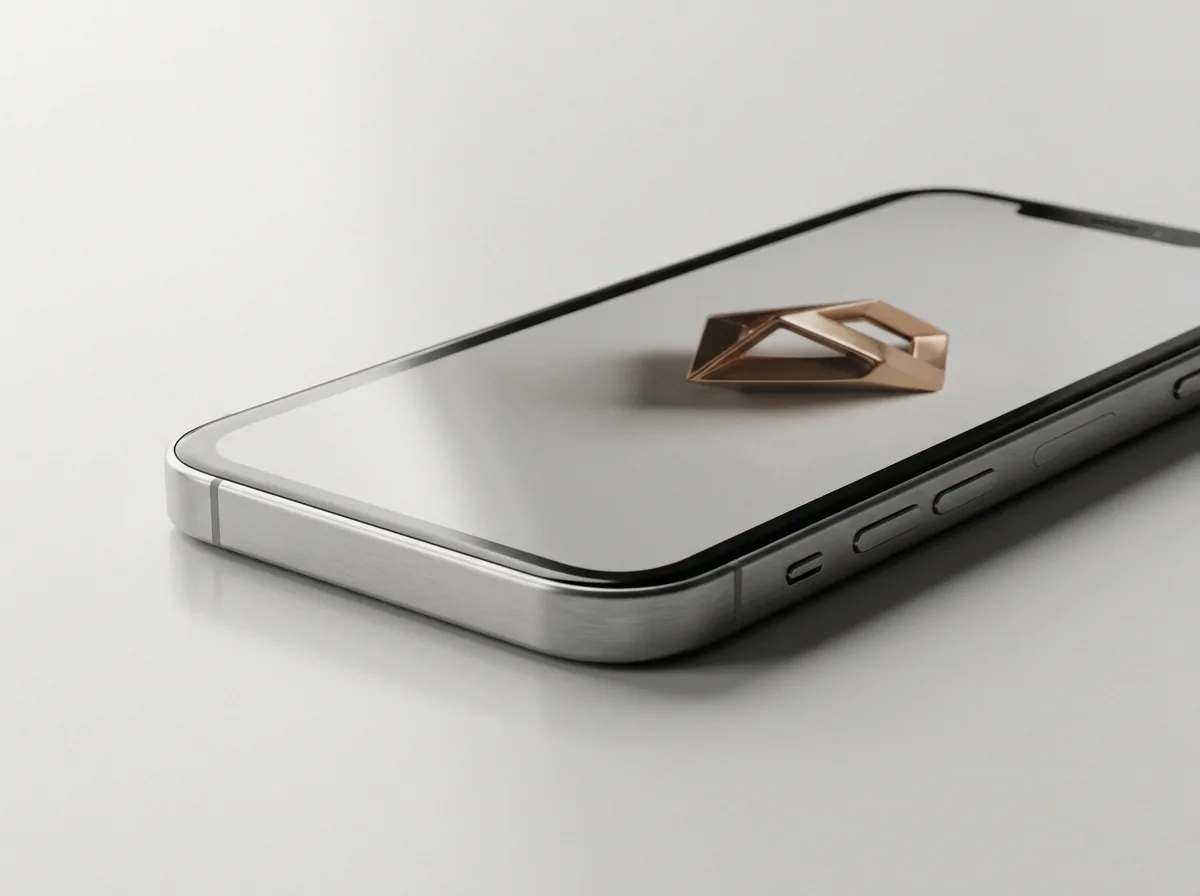 Close macro of a modern smartphone running a polished anchored AR experience