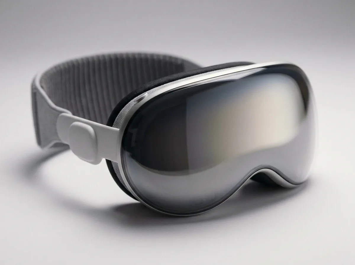 Apple Vision Pro hardware macro on a pale studio surface