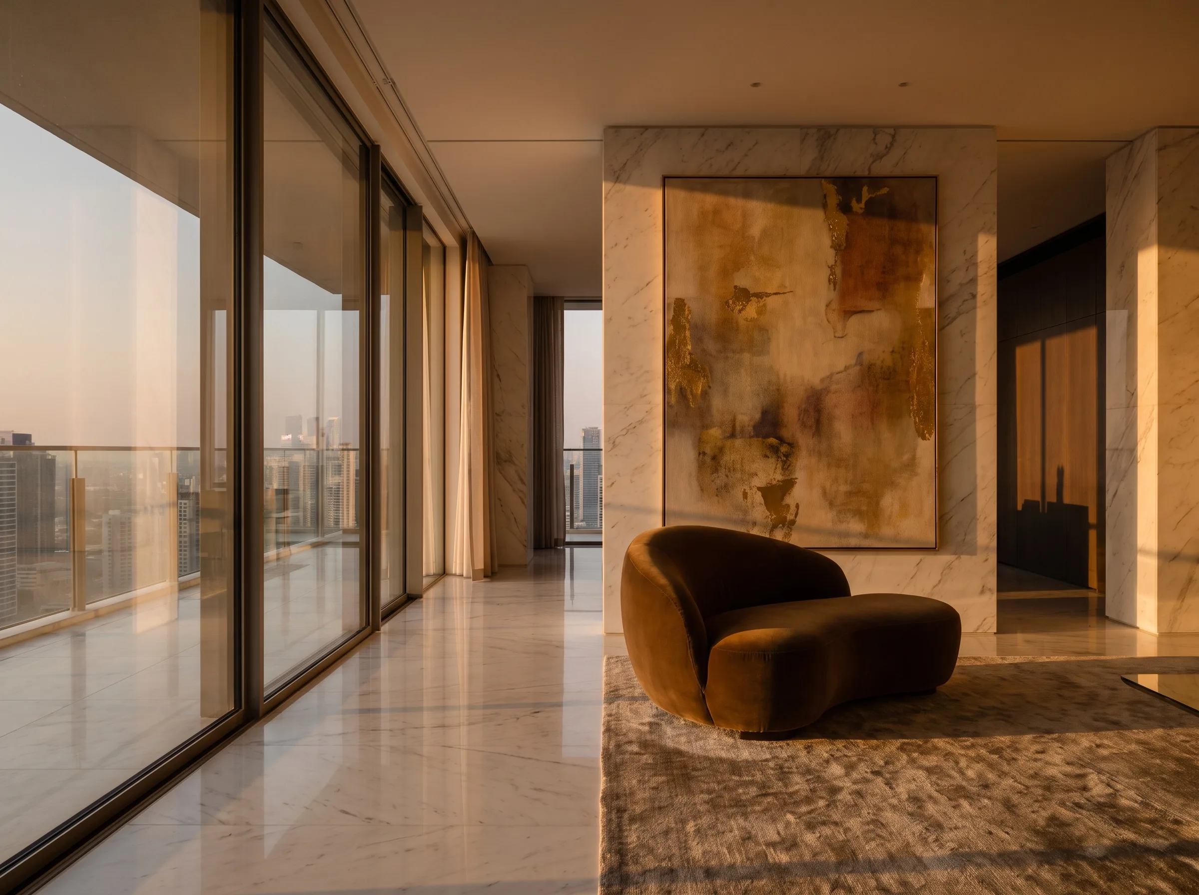 Photoreal architectural visualization interior with Lumen global illumination on polished marble