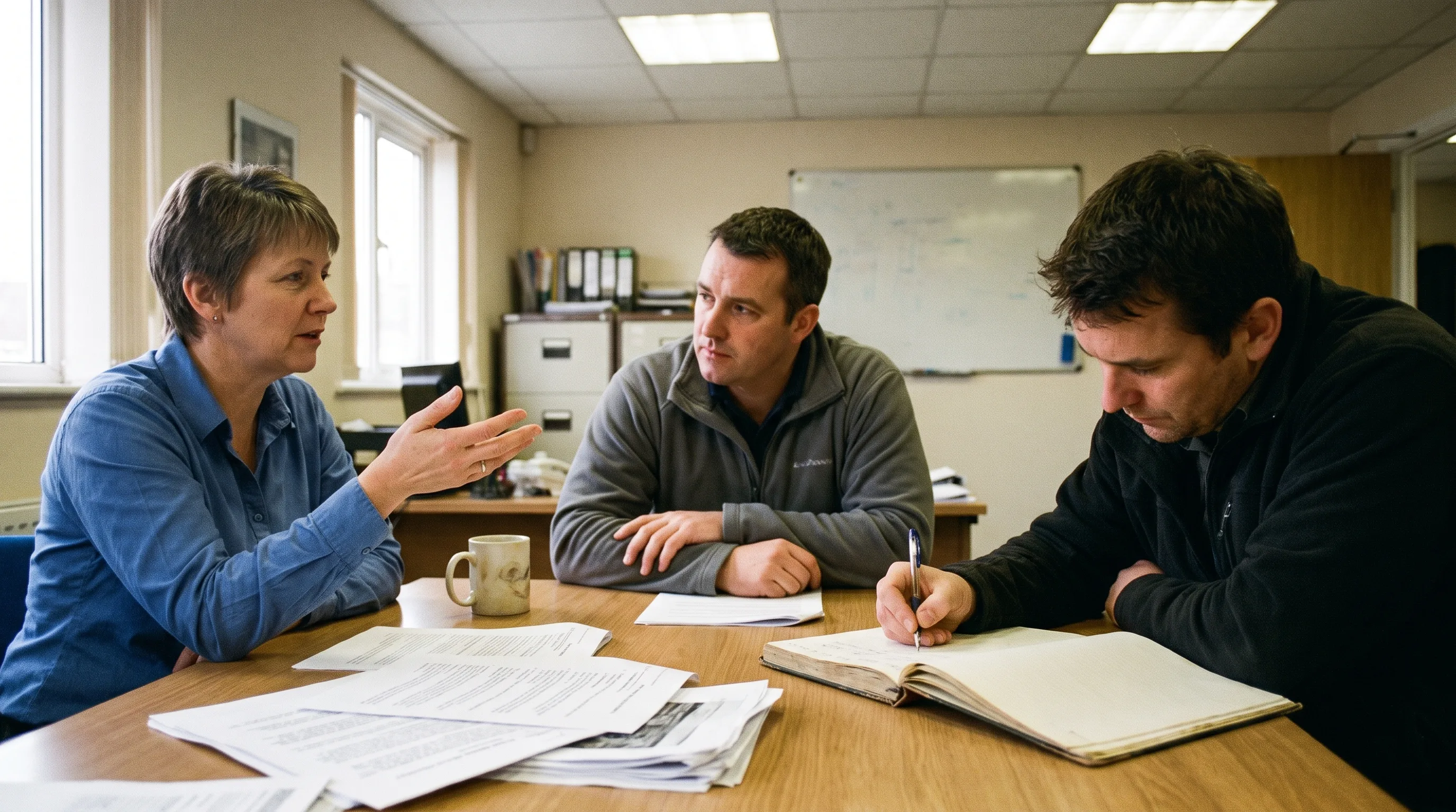 Training manager and safety lead in a needs-analysis session with the Frame Sixty team