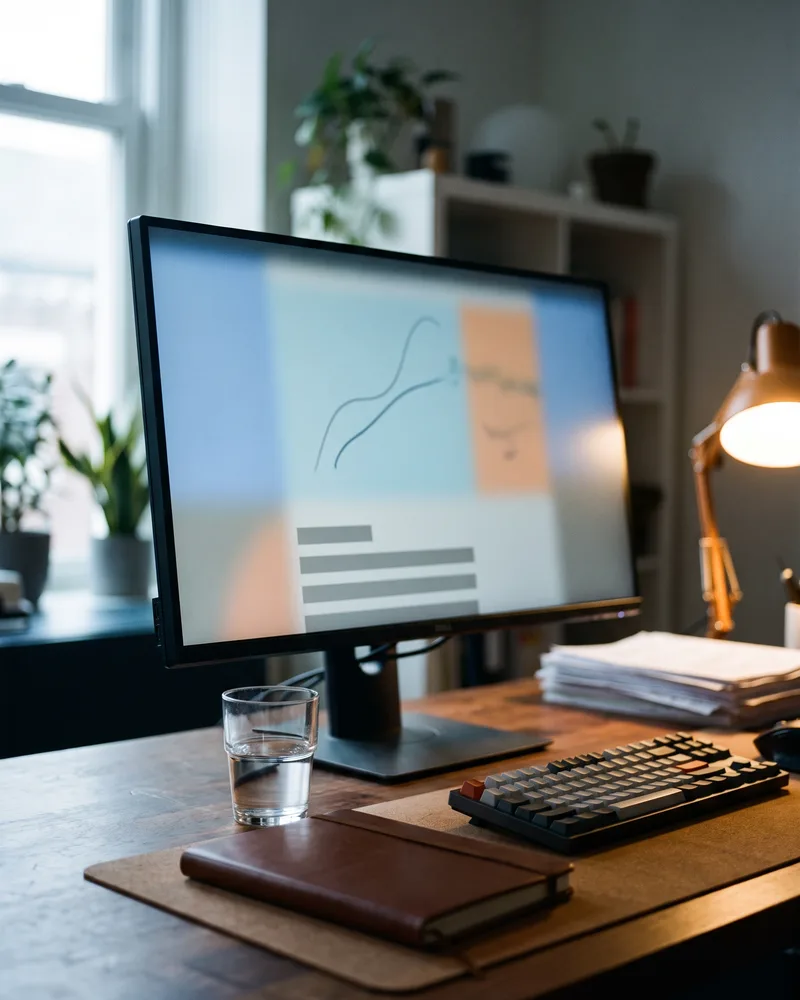 Analytics dashboard on a desktop monitor in a quiet office
