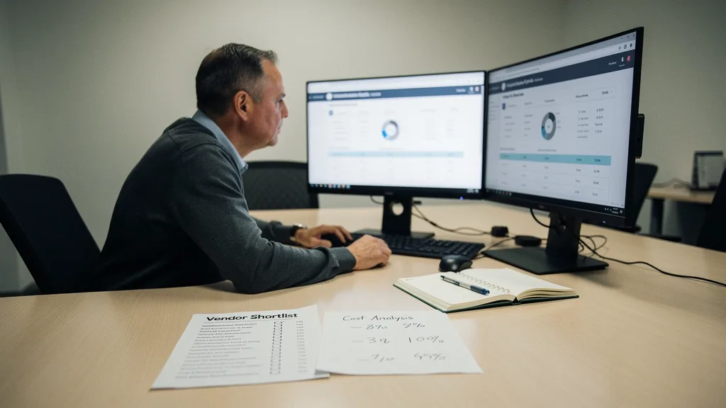 Operations lead reviews platform options and cost estimates for a digital twin consulting project.