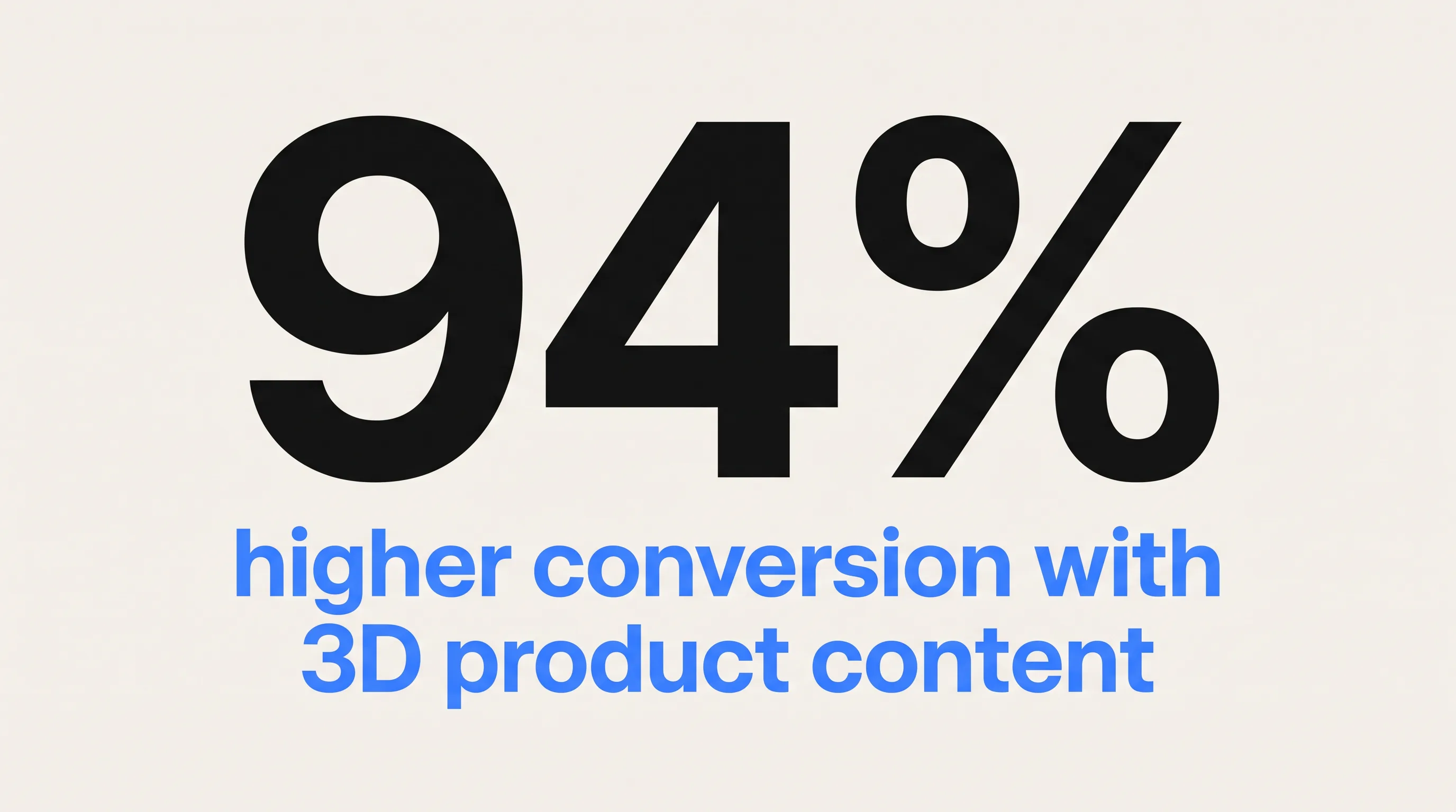 Stat card showing 94% higher conversion for products with 3D visual content