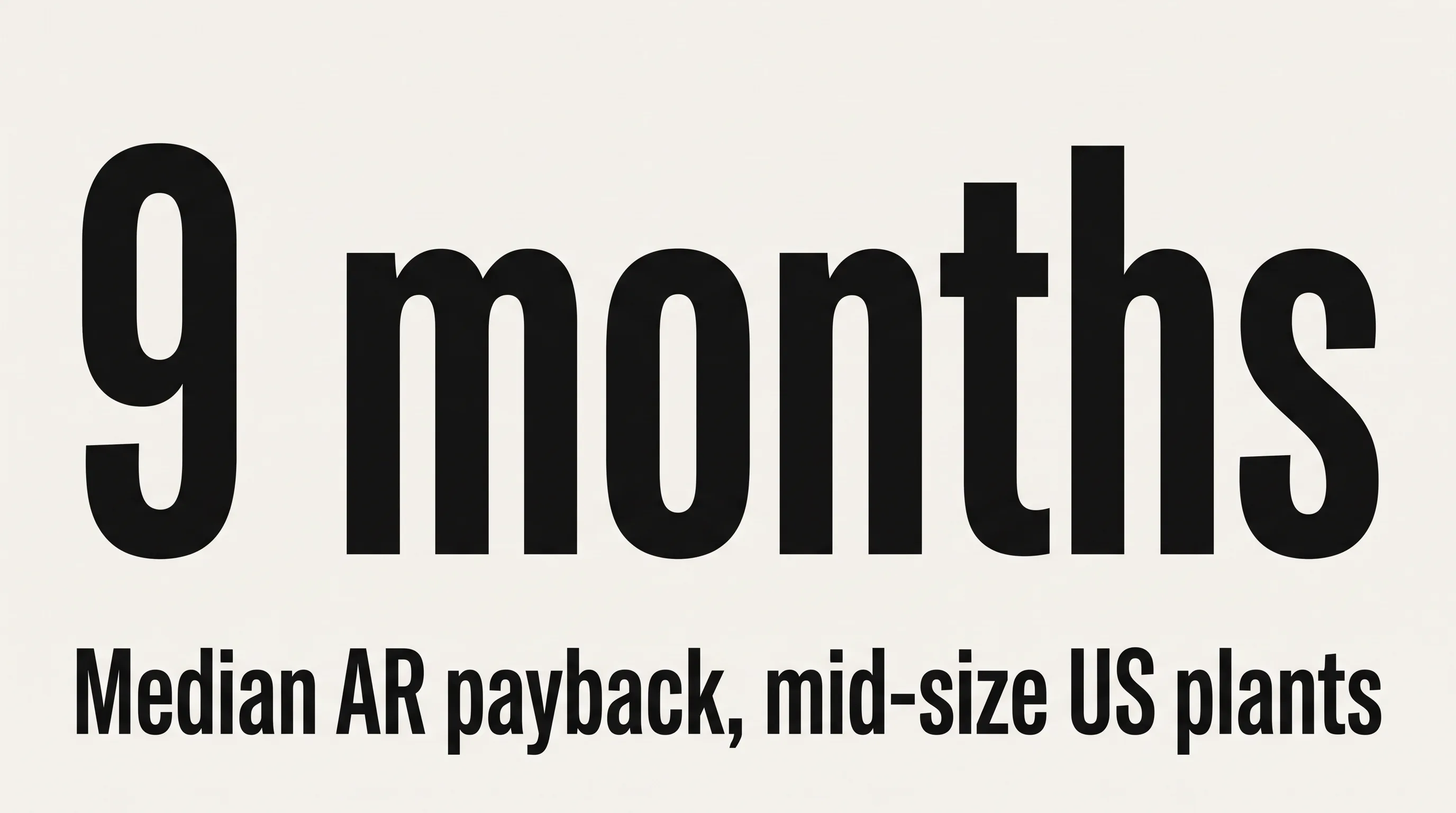 Stat card showing 9-month median AR payback at mid-size US manufacturing plants