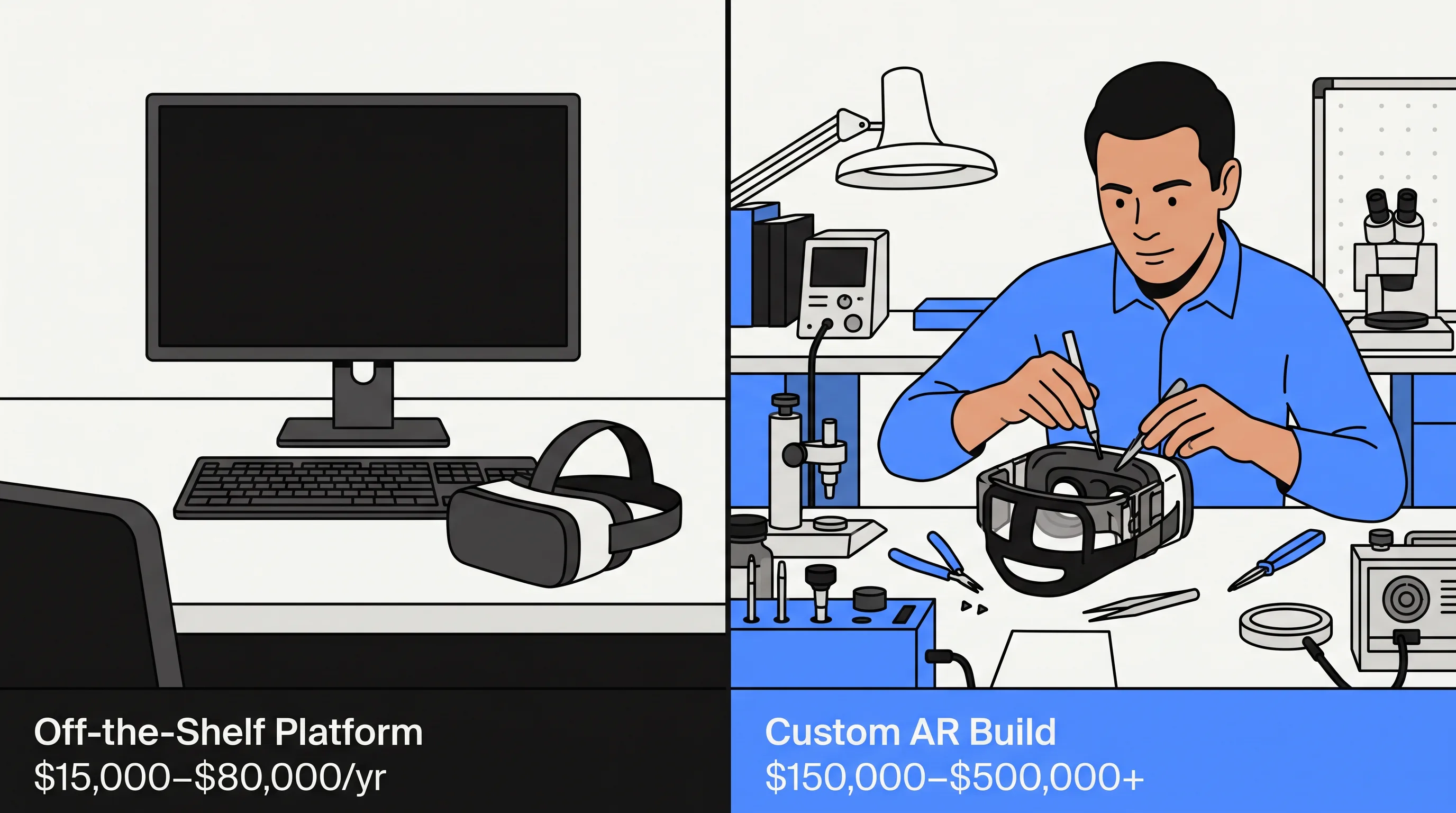 Off-the-shelf AR platform versus custom AR build cost comparison graphic
