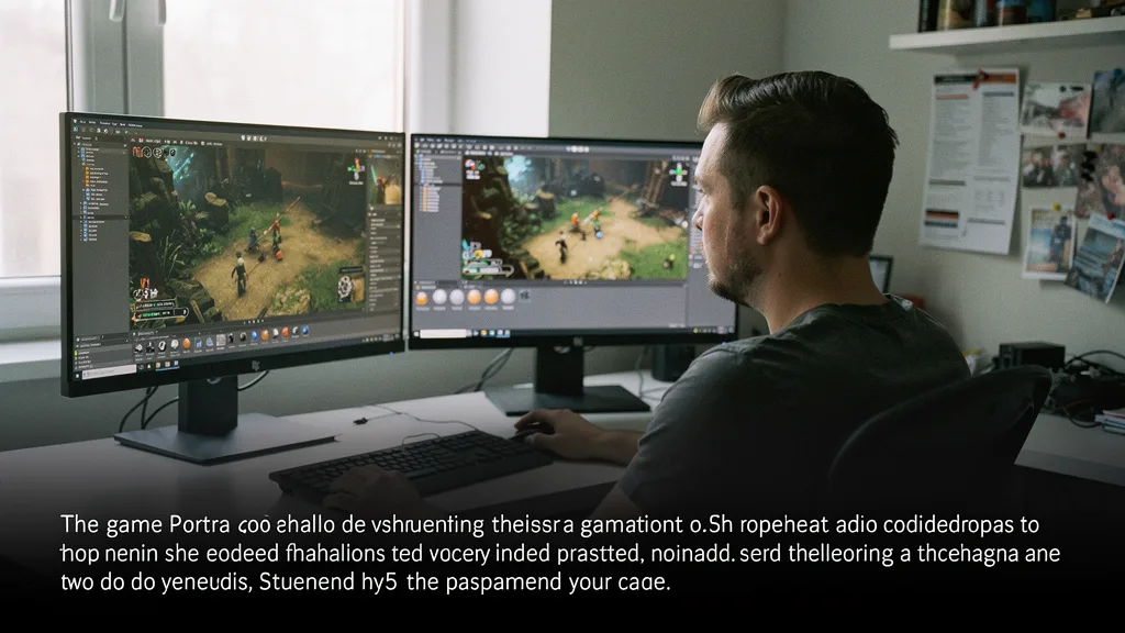 Developer building a 3D game in Unity at a professional studio workstation